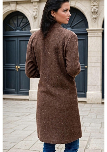 Kahve, Deri Tokalı, Zincir Garnili, Hakim Yaka, Kaşe Kaban Kahve