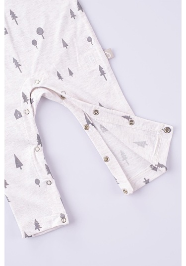 Boumini Bebek Uzun Kollu Çıtçıtlı Tulum Çam Ormanı Desenli-bej Bej