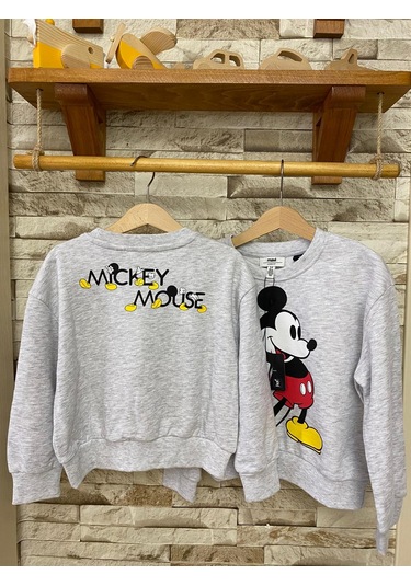 Aysbebe Mickey Baskılı Kız Çocuk Sweatshirt Açık Gri AY-M7S10084-88467