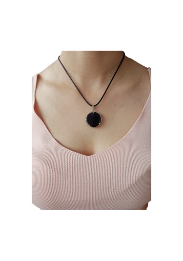 Siyah Yıldız Doğal Taşlı Hayat Ağacı Çelik Kolye - Kadın