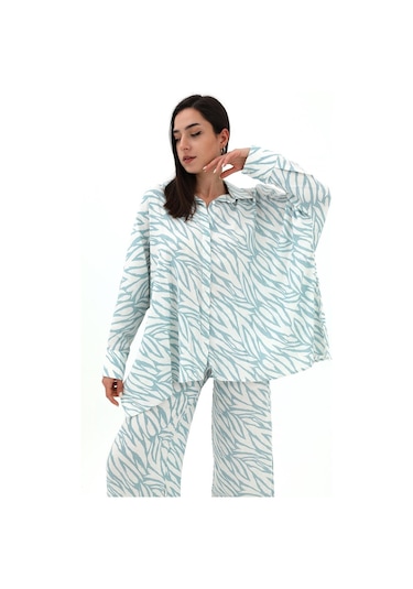 Zebra Desenli Alt Üst İkili Takım - Mavi-mavi Mavi