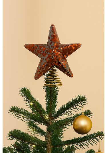 Yılbaşı Ağaç Tepelik 15cm Bronz Pullu Yaylı Yıldız Diğer