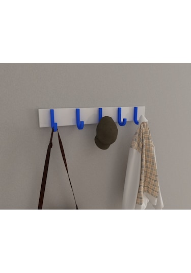 Hepsi3boyutlu Modern Duvar & Kapı Baston Askılık - 5 Adet Mavi J Askılık - Model No : 6 Mavi