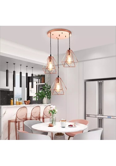 Mylights Retro Rustik Bakır Avize Üçlü 35Cm Avize