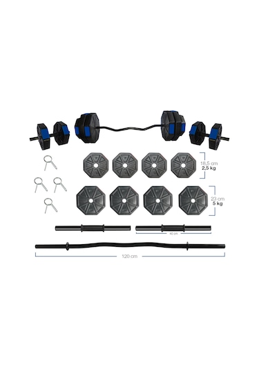 Tan Spor 30 KG Dambıl Halter Ağırlık Fitness Düz Bar Seti Kırmızı Kapaklı 150 CM