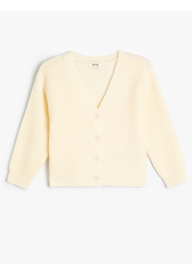 Koton Basic Hırka V Yaka Düğme Detaylı Ekru 5wkg90014at Ekru
