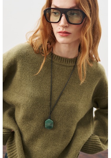 Chunky Oversıze Kazak Koyu Yeşil Koyu Yeşil