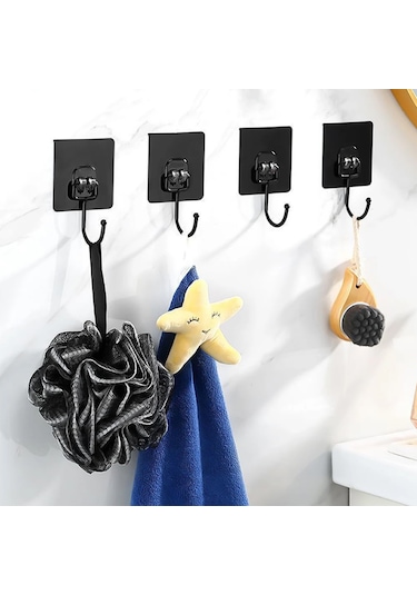 Yapışkanlı Banyo Mutfak Eşya Havlu Askılığı Al4466 5 Adet Siyah