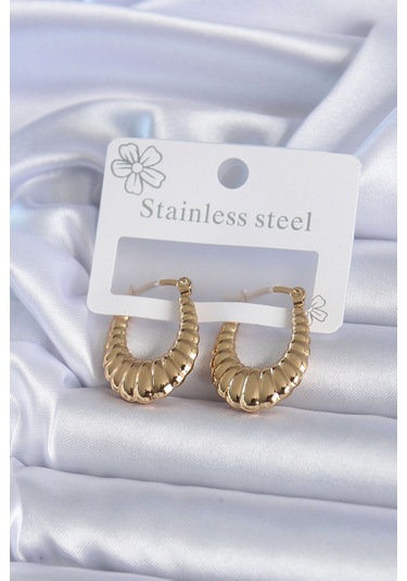 316l Çelik Gold Renk İşlemeli Halka Model Kadın Küpe