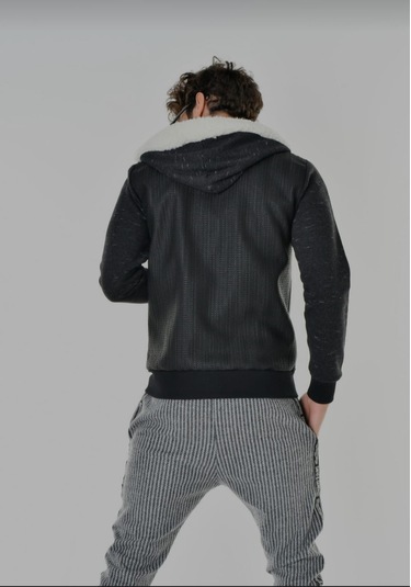 Eliesar Elite Slim Fit Kesim Kapüşonlu Mont Gri - Siyah