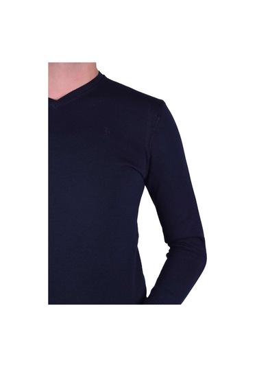 Erkek V Yaka Kazak Lacivert Regular Fit Pamuklu, Ot-Kzk-20007