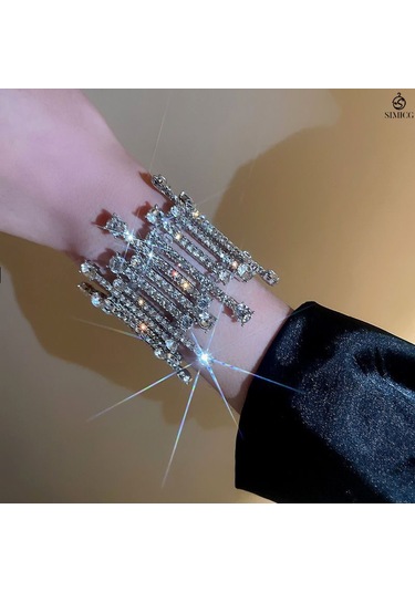 Tam Elmas Bilezik, Tasarımcı Bilezik, Havalı Feng Shui Elmas Elastik Bilezik Beyaz