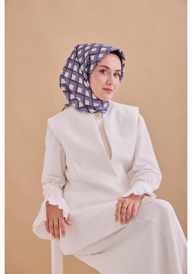 Twill İpek Eşarp 11474 - 90 X 90 / Mavi,gri,lacivert,beyaz-15 Mavi,gri,lacivert,beyaz-15