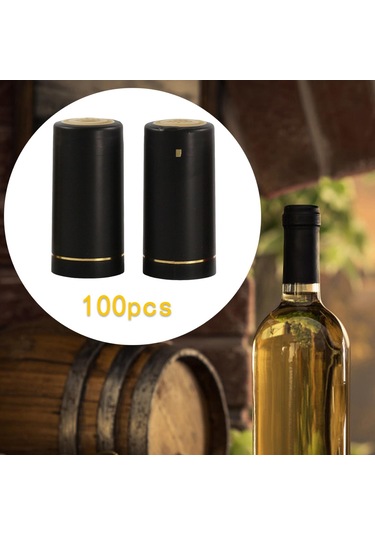 Suntek 100x Şarap Şişesi Isı Büzüşmeli Kapaklar 30mm Conta Siyah