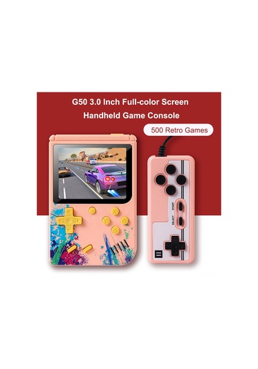 Vkemall G50 El Tipi Oyun Konsolu 3.0 İnç Renkli Ekran 500 Eski Oyun Av Bağlantısı Desteği Kumanda İle Pembe