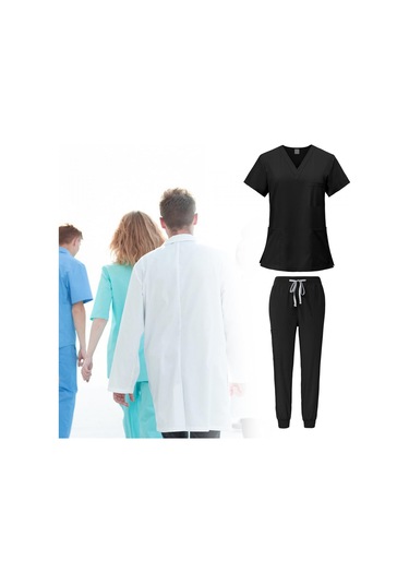 Dolıty Kadın Üniforma Scrubs Set Üstü Ve Pantolon L-siyah
