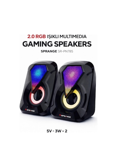 Sprange Sr-pn785 2.0 Rgb Işıklı Multimedia 5v 3w 2 Gaming Oyuncu Speaker -siyah