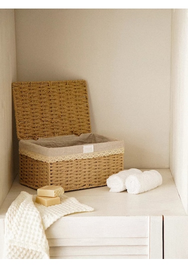 Sl Home Kapaklı Hasır Saklama Sepeti 30x20x15,5 Cm 238850632 Bej