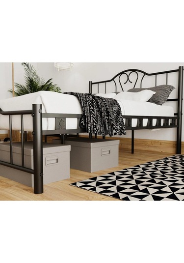 Reyo Orkide Çift Kişilik Ferforje Siyah Metal Karyola 180x200