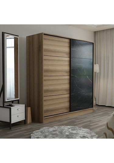 Minar Kale 2 Kapaklı Sürgülü Dolap 180 Cm - Dore/royal Mermer 210cm