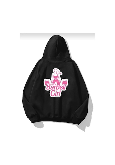 Buy Center Kadın Gym Baskılı Oversize Pamuklu Kapüşonlu Sweatshirt Hoodie Siyah2