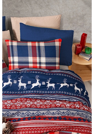 Lastikli Çarşaflı Çift Kişilik Nevresim Takımı Cerf Kırmızı-lacivert Kırmızı - Lacivert