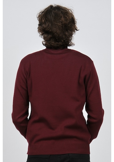 Ateş Triko Erkek Yarım Balıkçı Yaka Desenli Kazak 6091804 Bordo Bordo