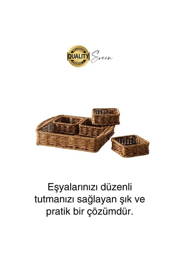 Benzersiz El Yapımı Hasır Dokuma Saklama Sepeti 4 Bölmeli Kozmetik Organizer Masaüstü Düzenleyici Çok Renkli
