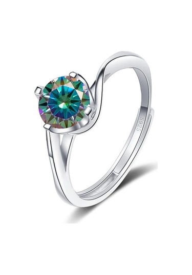 Bague Ringen 1ct Vvs Mozanit Takı Alyans 925 Ayar Gümüş Kaplama Beyaz Altın Dört Pençe Büküm Tasarım Açık Yüzükler Gainsboro