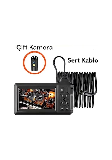 Vtn-008 Ekranlı Çift Kameralı 10 Mt Sert Kablo Yılan Endoskop Kamera 8 Mm 4.3 Inc