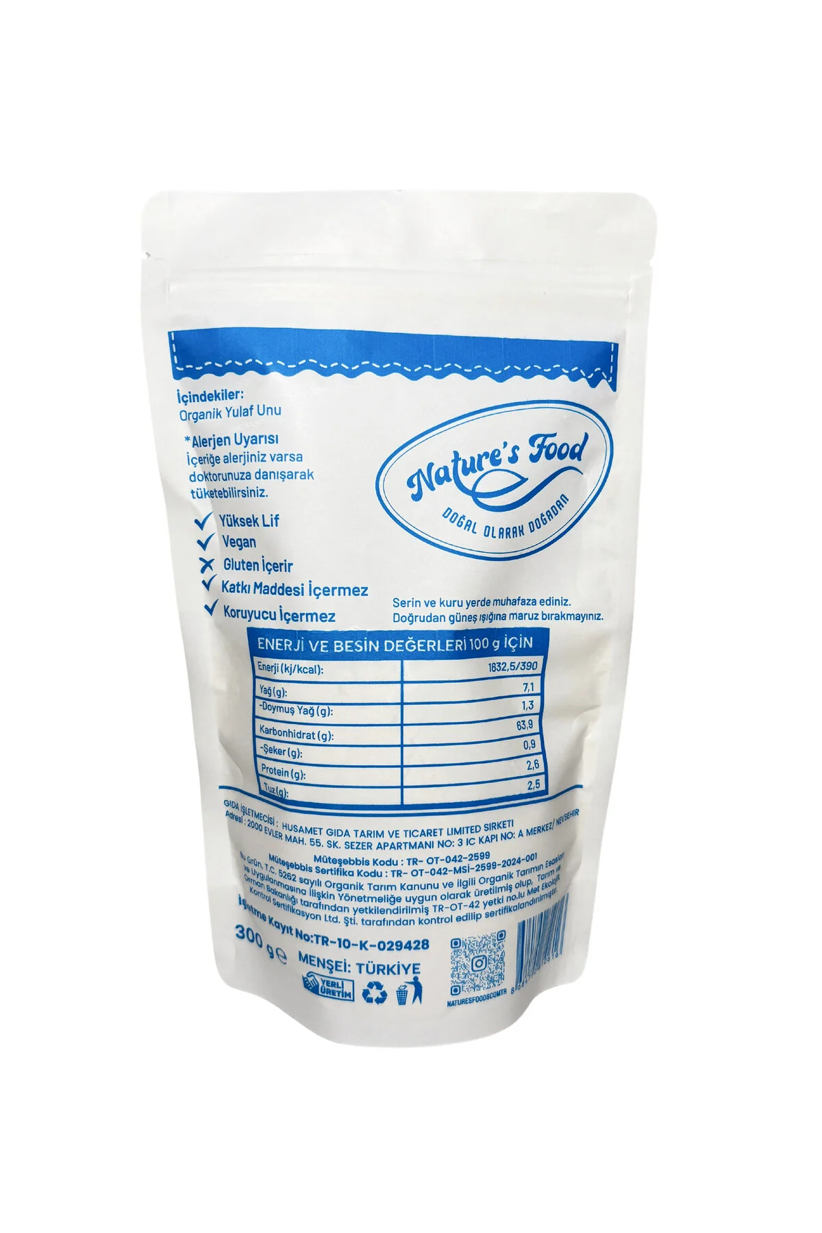 Organik Yulaf Unu 300gr Pestisit Analizli Organik Sertifikalı