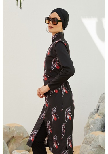 Tam Kapalı Tesettür Mayo Deniz Mayosu Td223-040 Siyah