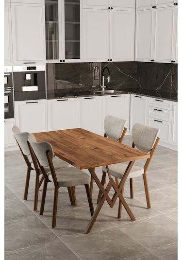 Elma 4 Kişilik Mutfak Yemek Masa Takımı Krem