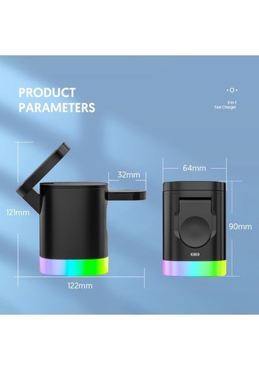 Tongxida İphone Uyumlu / Airpods Uyumlu/ Watch İçin T15 3'ü 1 Arada Katlanabilir Kablosuz Şarj Cihazı Manyetik Şarj İstasyonu Beyaz