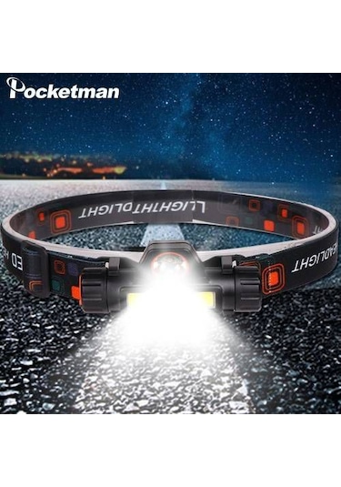 Süper Parlak Cob Led 1200 Lümen Şarjlı Kafa Feneri. Kafa Lambası Siyah