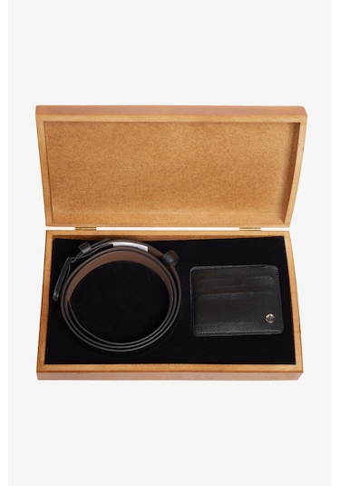 Erkek Sıyah Kemer - Kartlık Aksesuar Set Siyah