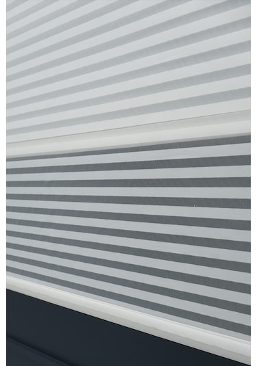 Çift Mekanizmalı Jaluzi Görünümlü Tül+stor Güneşlik Perde Çiftli Sistem - 2 Perde Tek Ürün Beyaz-düz