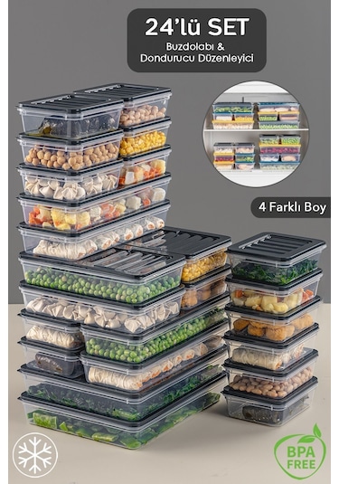 Meleni Home 24 Parça Mikrodalga Uyumlu Saklama Kabı 2x2400 ML 4x1200 ML 6x1170 ML 12x600 ML Antrasit