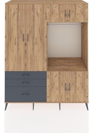 Kronos Gardrop 7 Raflı 3 Çekmeceli Tek Askılı 176x59x221 Çam-çam/antrasit Çam/antrasit