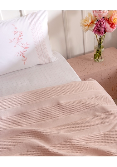 Mathilda Tek Kişilik %100 Pamuk Karde Düz Pike Takımı - Pudra 8684427195123 Pudra