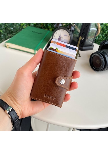 Modica® Lizbon - Hakiki Deri Mekanizmalı Natürel Akıllı Kartlık C