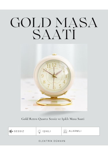 Masa Üstü Dekoratif Saat Gövde Bej Taban Gold
