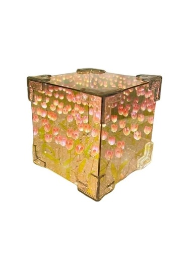 Novahub Pembe El Yapımı Dıy Lale Gece Lambası Masaüstü Ayna Lambası Akülü Basit Kurulum Çiçek Işık Masa Süsleme B Pembe Pembe