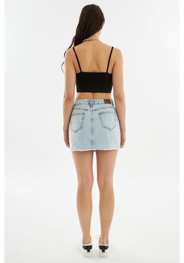 Explode - Kadın Yırtık Detaylı Mini Kot Etek Açık Mavi-açık Mavi Açık Mavi