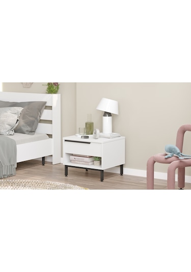 Robin Home Lidya Komodin Çekmeceli Metal Ayaklı Beyaz