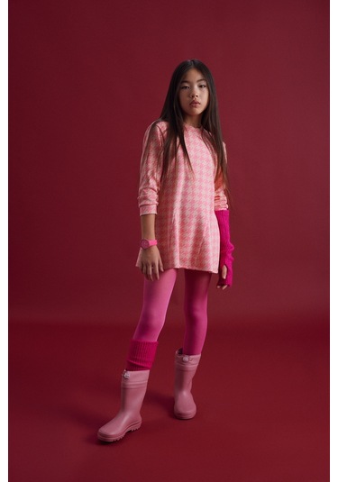 Luess Kız Çocuk Pembe Jakarlı Yumuşak Dokulu Elbise - Pembe