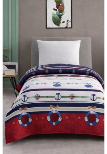 Tek Kişilik Pike Yatak Örtüsü %100 Pamuk 170x230 Lacivert - Kırmızı