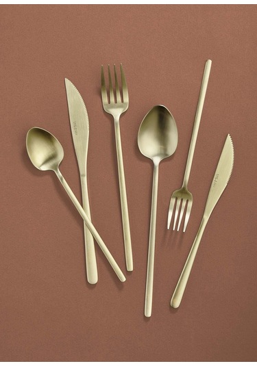 The Mia Giallo Çatal Kaşık Bıçak Takımı Mat Gold 36 Parça Altın