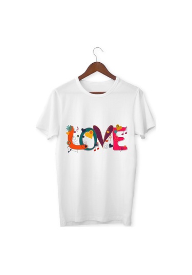 Sevgiliye Hediye Love Tişört Sevgililer Günü Hediyesi T-shirt Yetişkin Unisex Tişört Beyaz