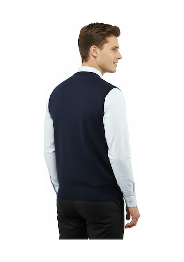 Çizgi Triko Erkek V Yaka Süveter Çelik Örgü Regular Kalıp 5200h Bgl-st04962 Lacivert